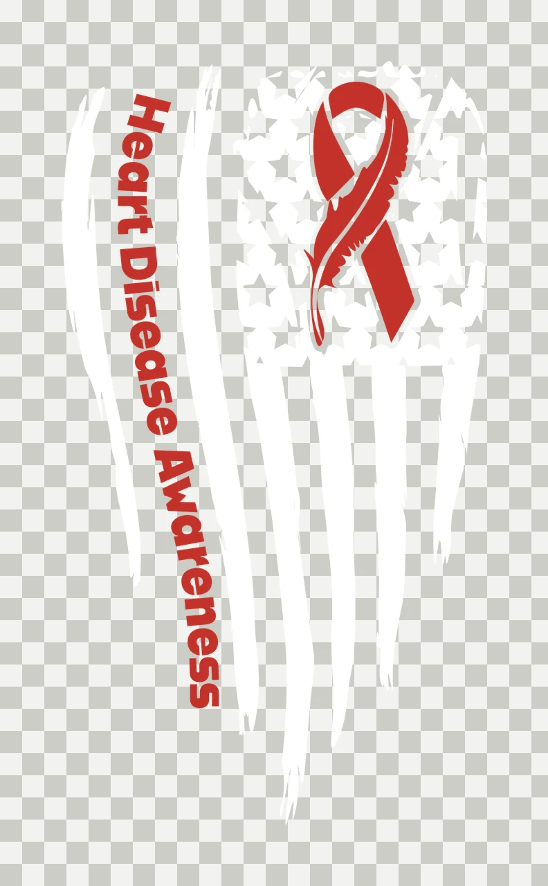 Heart Disease Awareness Heart disease awareness ribbon Design with red ribbon with feather detail and vertical red text 'Heart Disease Awareness' transparency and detail preview thumbnail