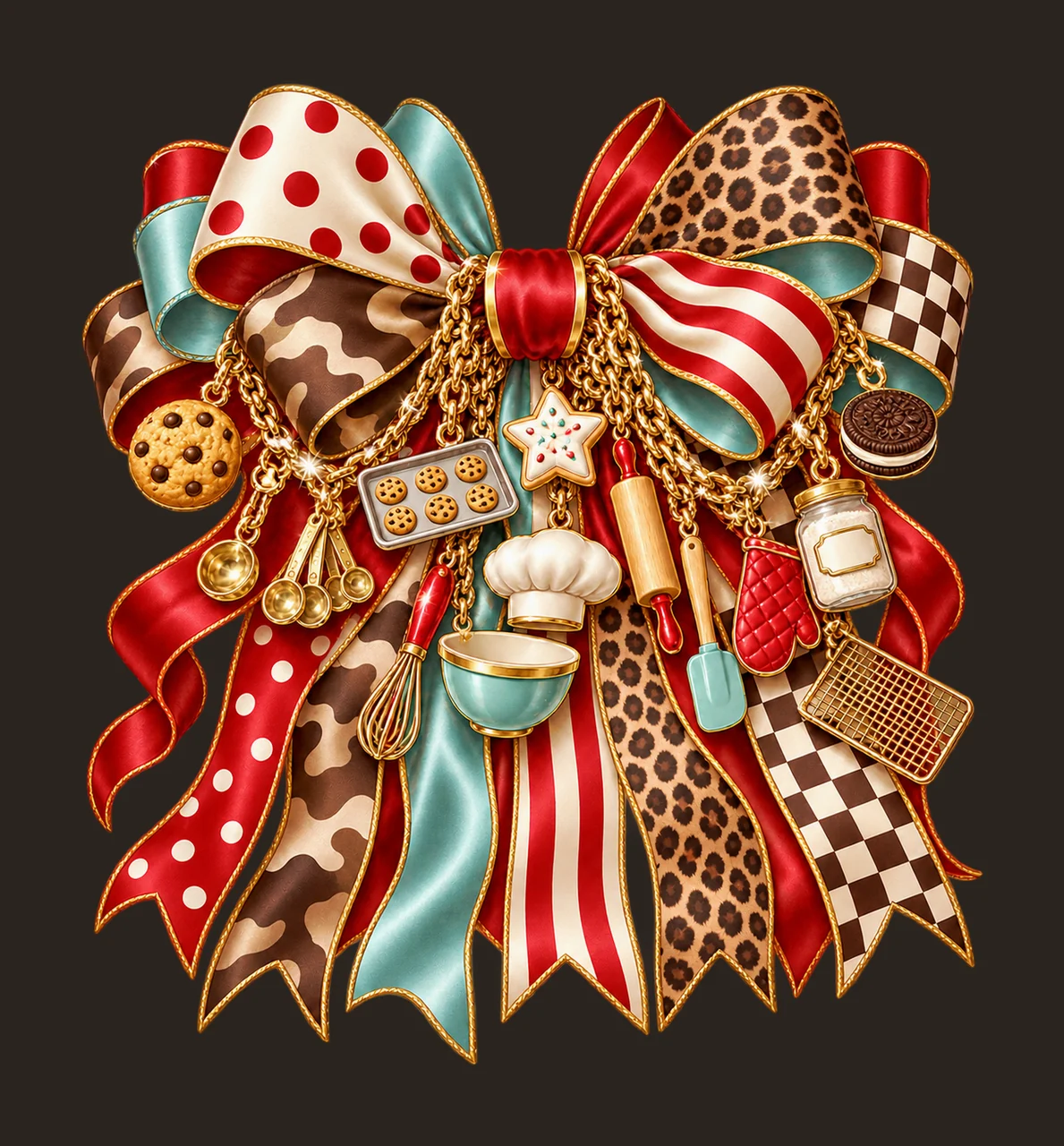 Cookie Baker Bow Charm PNG, Cookies Rolling Pin Whisk and Baking Tool Charms, Bakery Sublimation Design, Transparent Digital Download contrast preview thumbnail