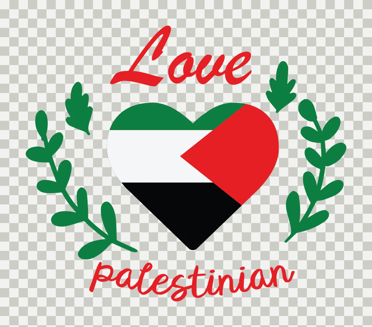 Love Palestinian Heart Floral Design leaves branches minimalist transparency and detail preview thumbnail