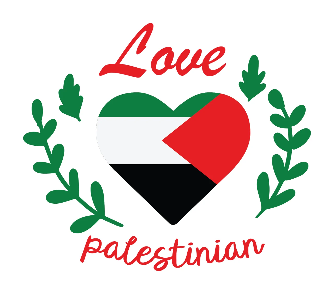 Love Palestinian Heart Floral Design leaves branches minimalist