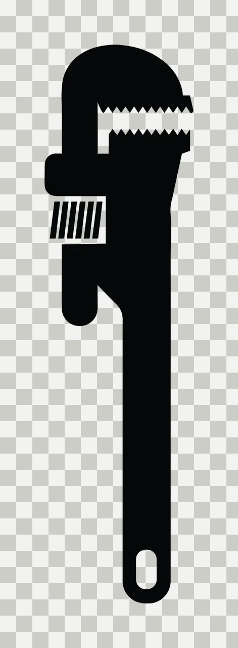 Black Silhouette Of A Heavy Duty Adjustable Plumbing wrench transparency and detail preview thumbnail