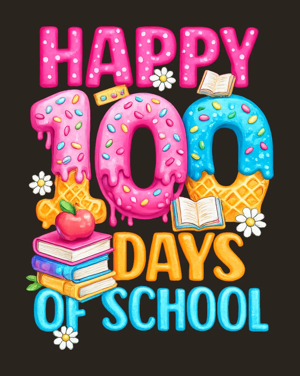 Happy 100 Days Of School 100 Days Ice Cream Drip Hap Digital contrast preview thumbnail