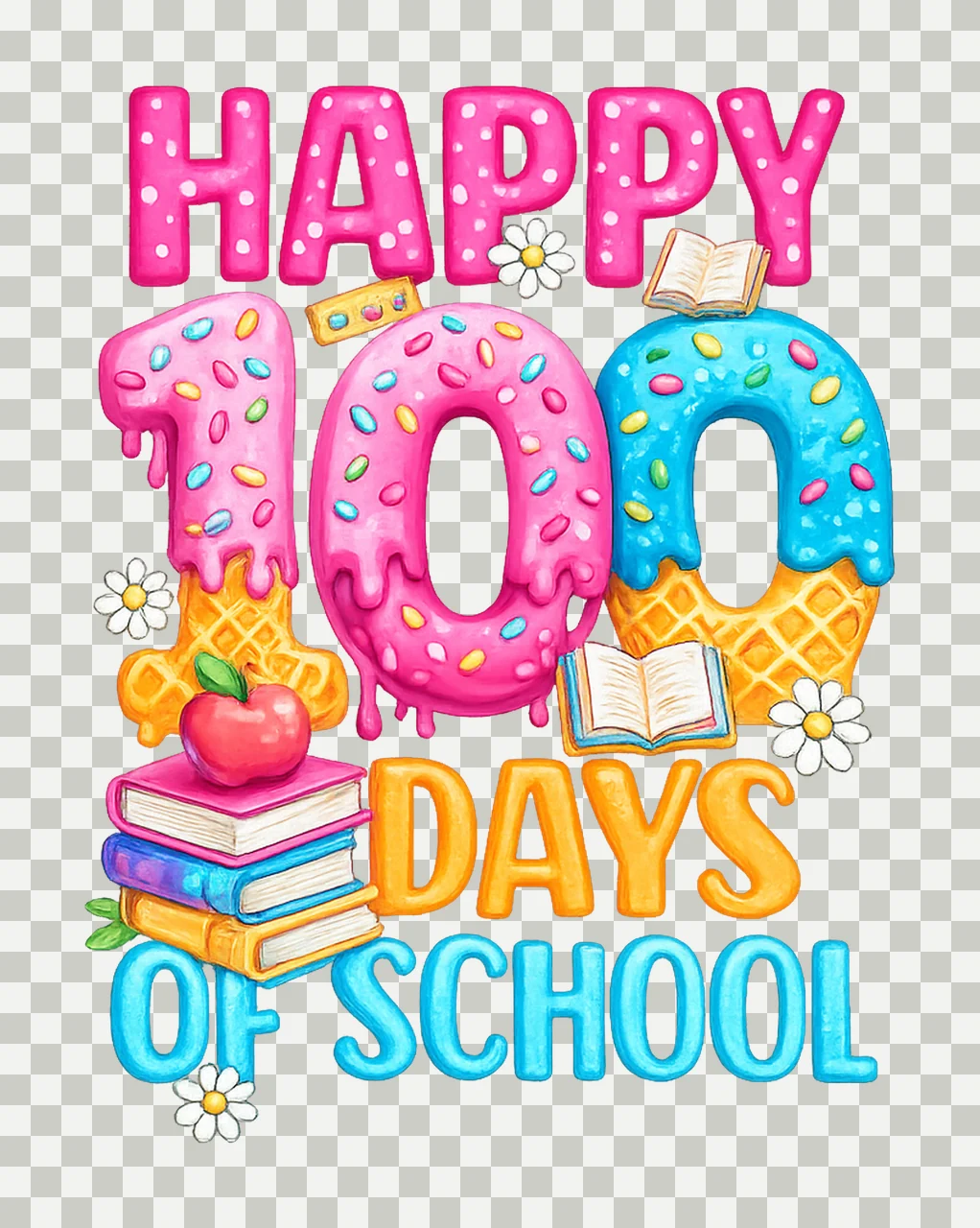 Happy 100 Days Of School 100 Days Ice Cream Drip Hap Digital transparency and detail preview thumbnail