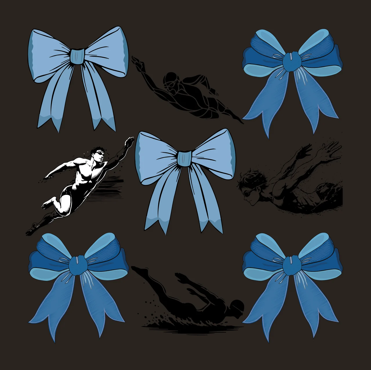 Swimming Swimmers And Decorative Bows Pattern swimmer bow silhouette contrast preview thumbnail