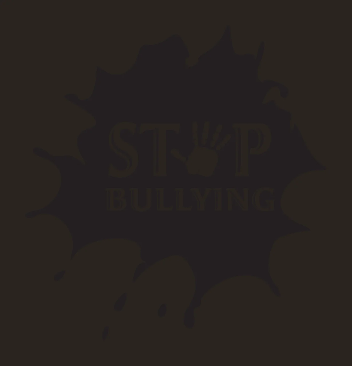 STOP BULLYING Typography Design with black ink splatter, handprint icon, serif text and dripping ink droplets in white contrast preview thumbnail
