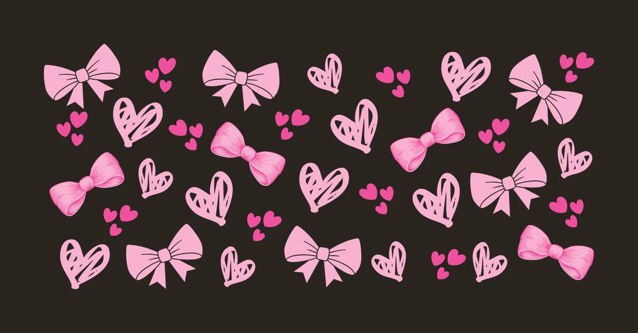 Bow Can Glass Wrap Black Bows And Hearts pattern of heart silhouette contrast preview thumbnail