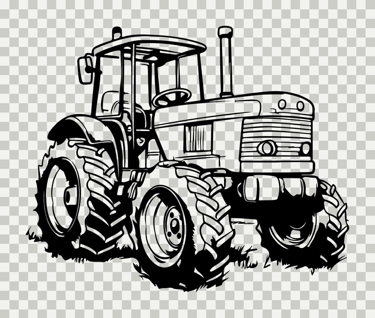 Front View Industrial Farm Tractor stationary tires headlights transparency and detail preview thumbnail