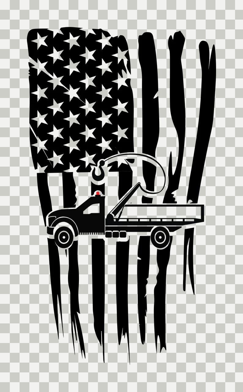 flag with dump truck, stars, stripes in black, white silhouette Style transparency and detail preview thumbnail