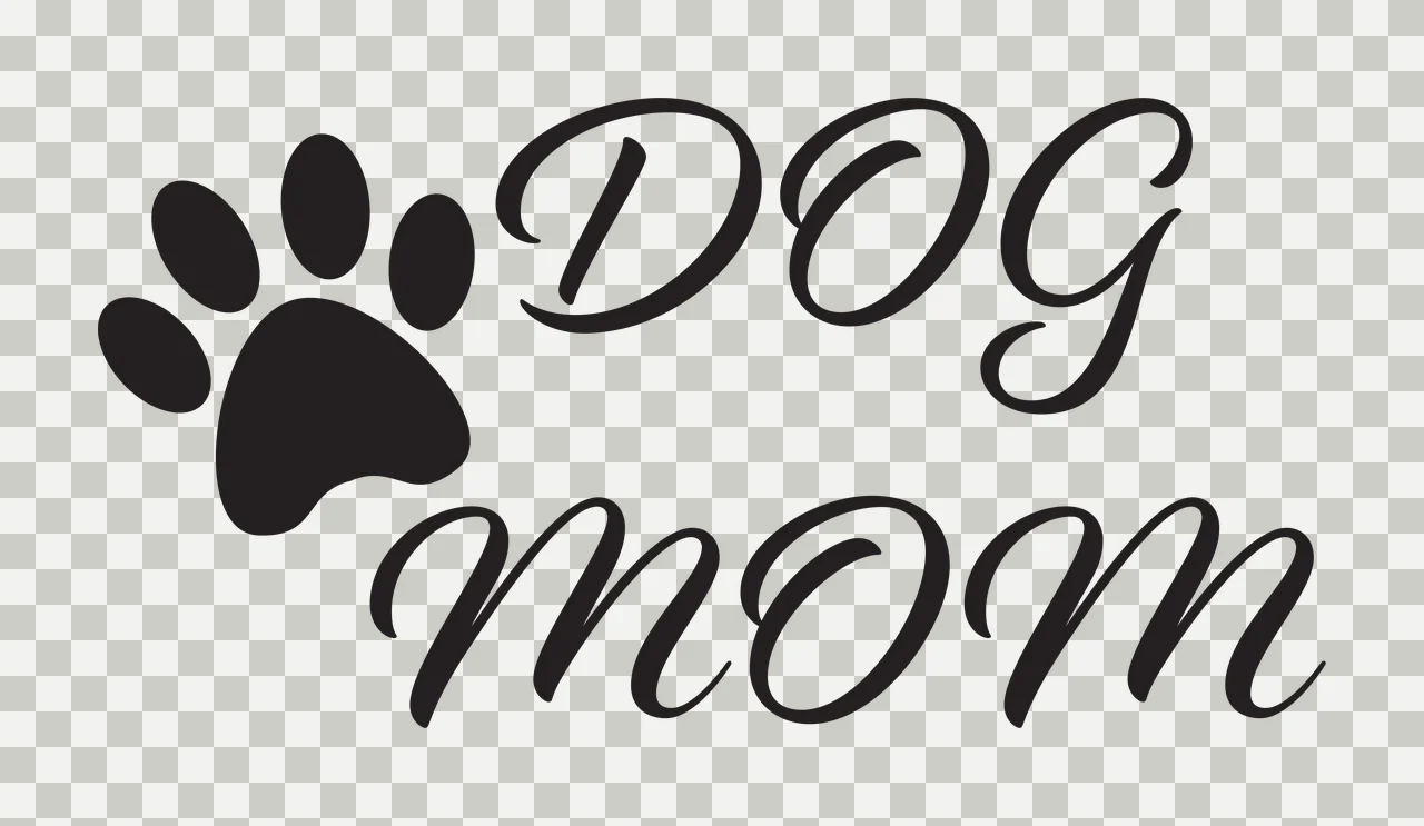 DOG mom Typography Design with paw print, script text and calligraphy lettering in black and white transparency and detail preview thumbnail