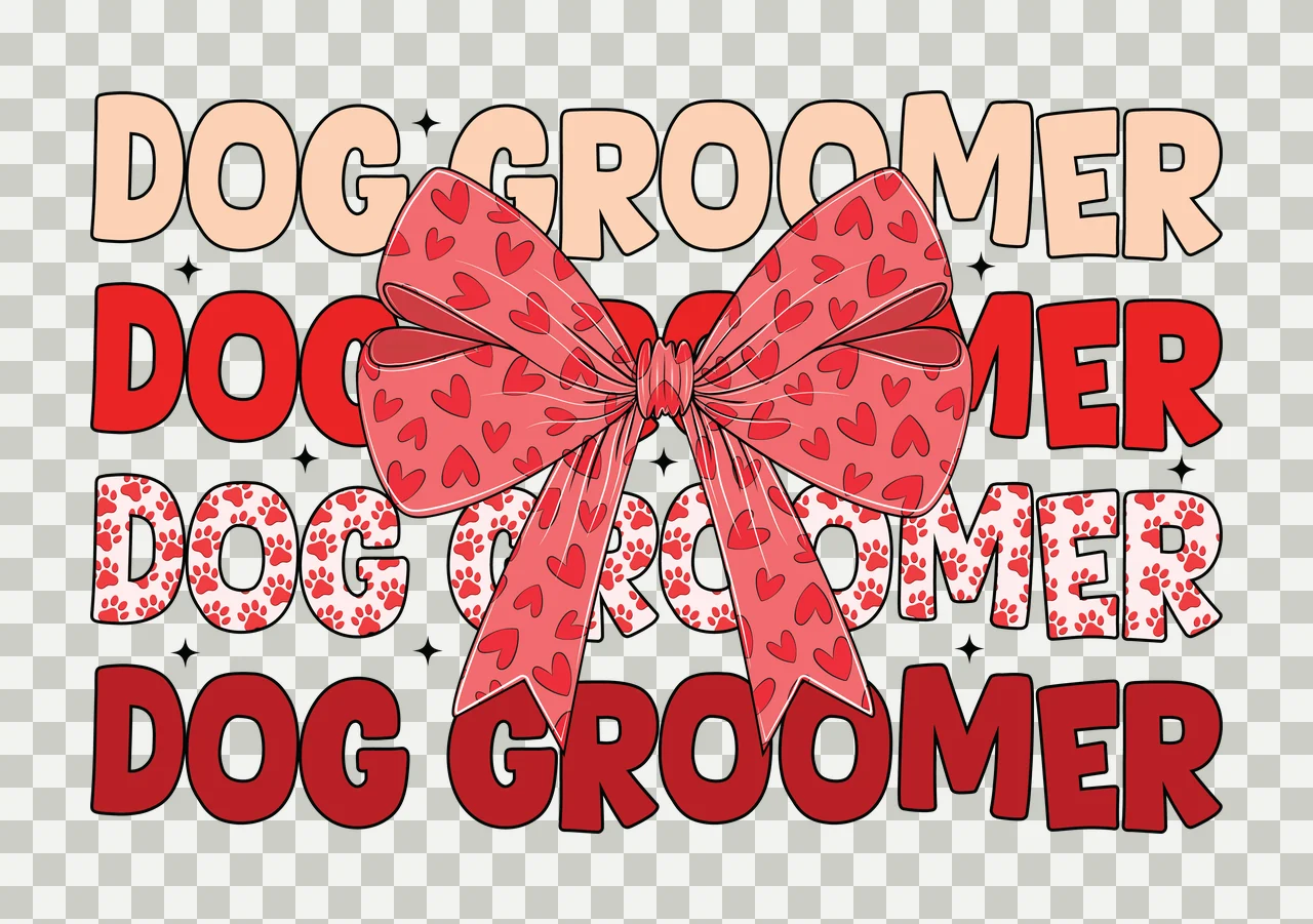 Dog Bow Dog Groomer Repeated Black Text Reading displaying transparency and detail preview thumbnail