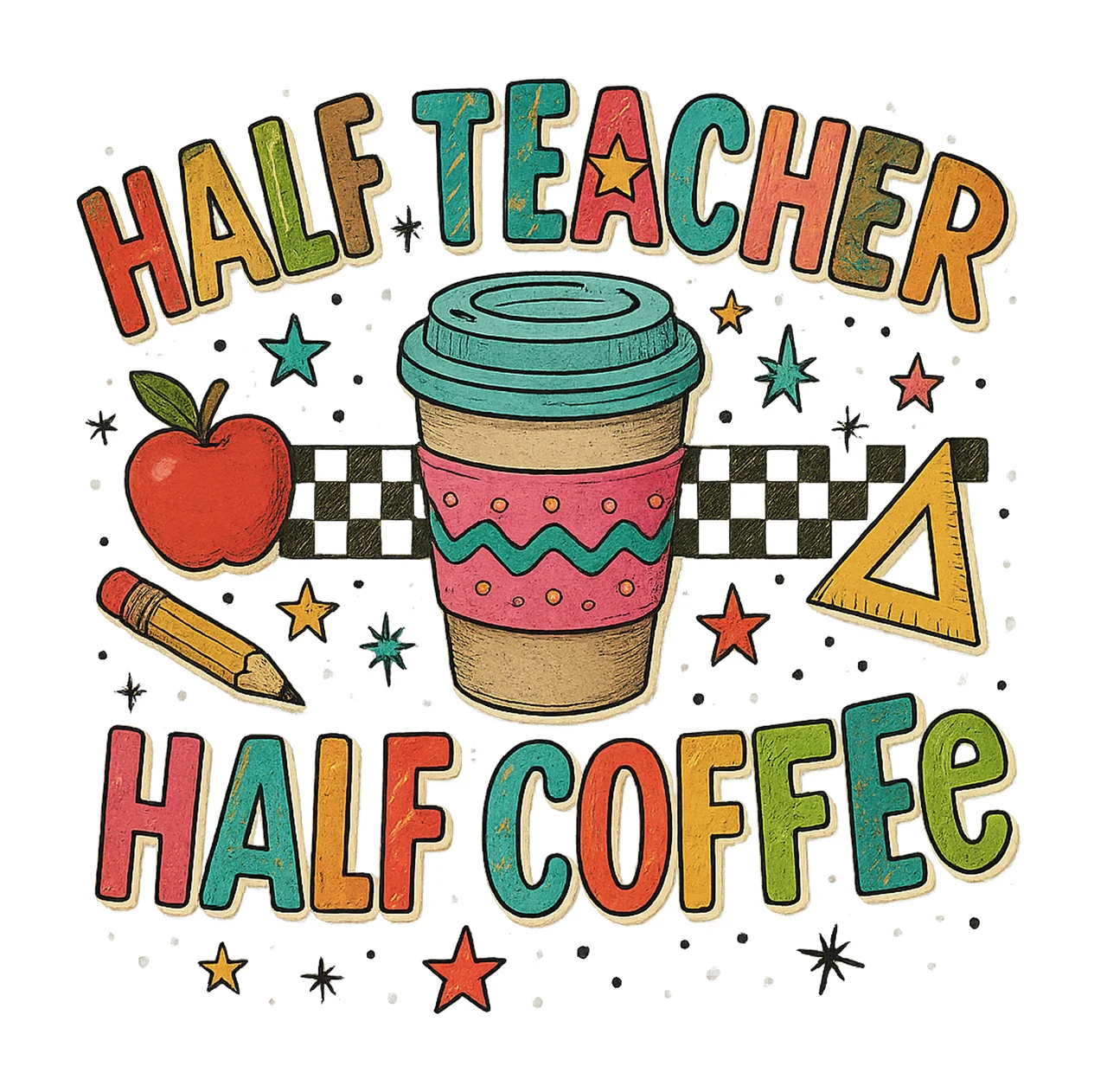 100 Days of School Half Teacher Half Coffee Preppy Teacher