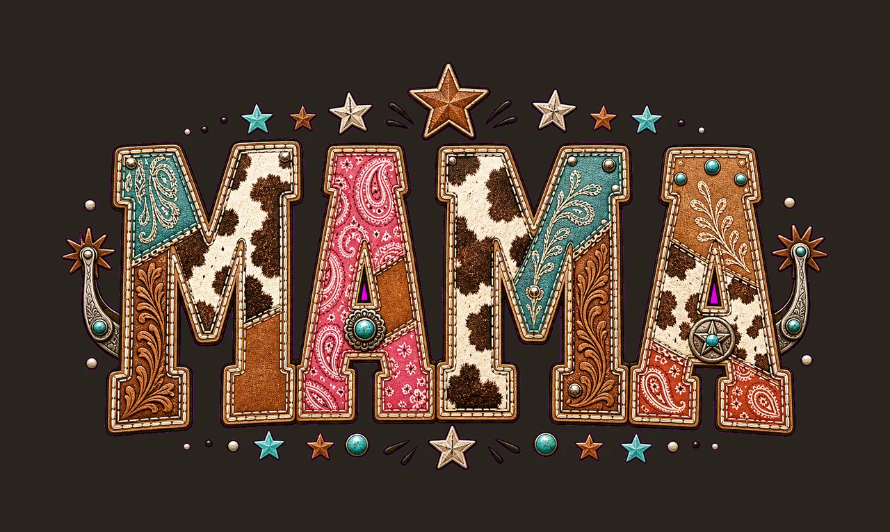 Western Mama Style Patterned Text lettering cow print contrast preview thumbnail