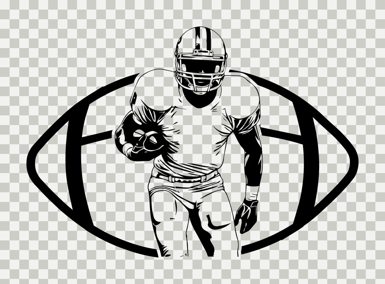 Football Player Centered In Oval Frame run line art black white transparency and detail preview thumbnail