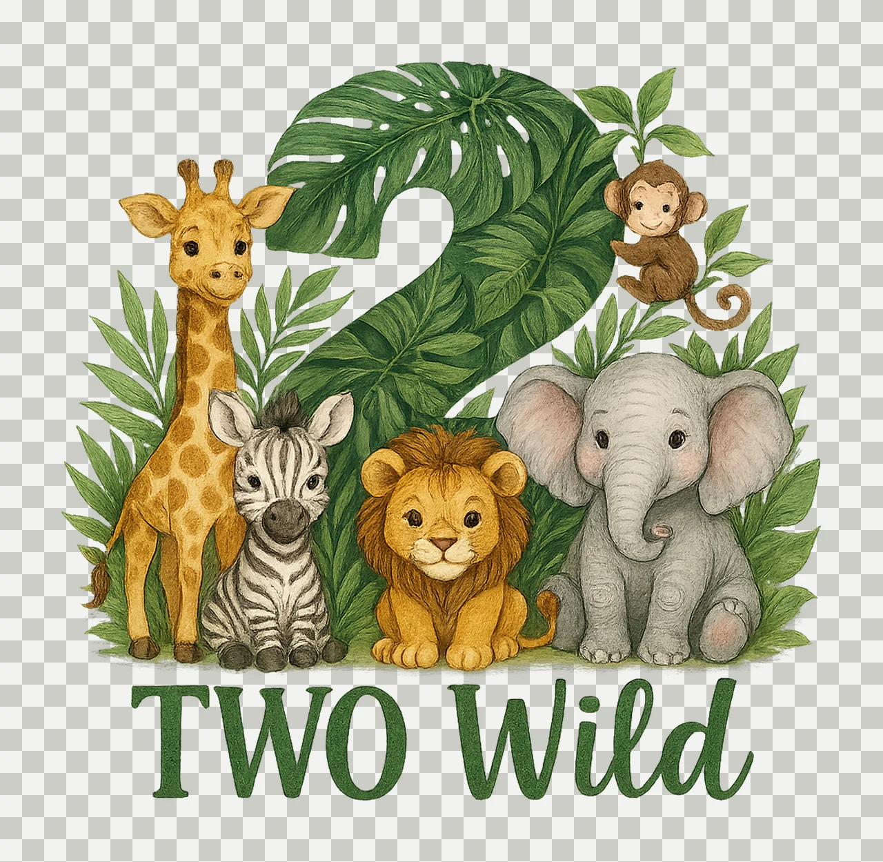 Two Wild Safari Animals 2nd Birthday Sublimation Jungle transparency and detail preview thumbnail