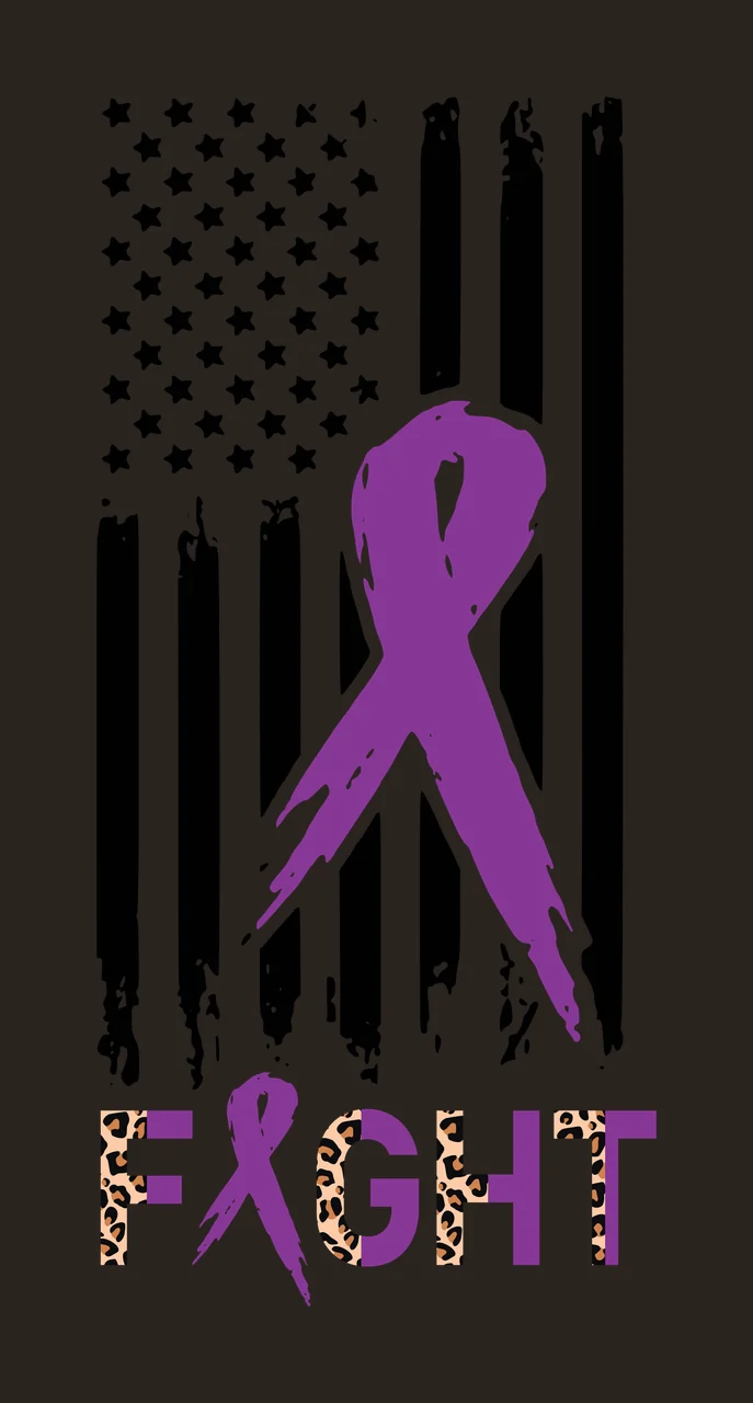 FIGHT Awareness Typography Design with purple awareness ribbon, black and white grunge American flag, leopard-print letters and letter 'F' with leopard print contrast preview thumbnail