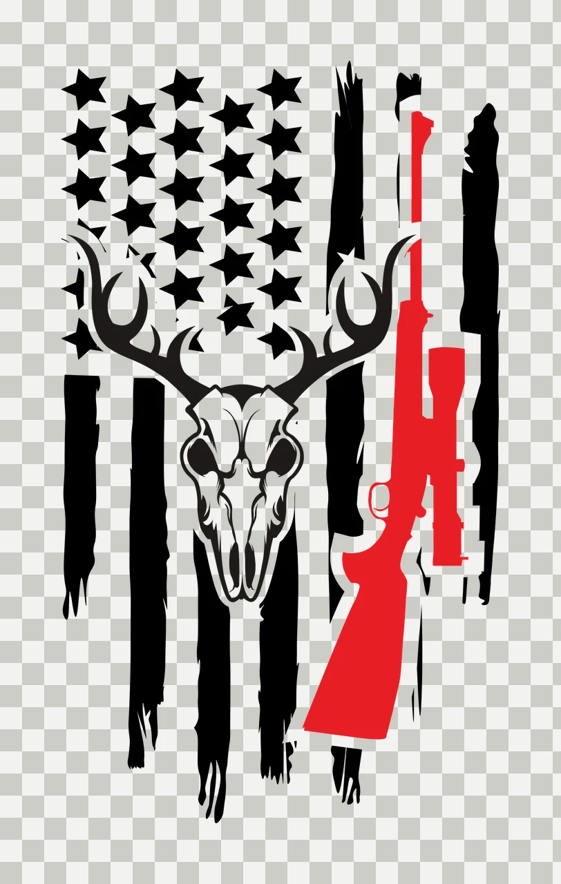 Skull Deer Flag Rifle Graphic and distressed black stars stripes transparency and detail preview thumbnail