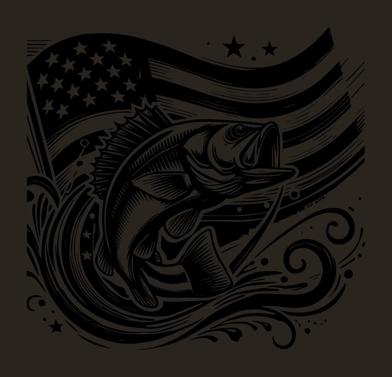 Fish Jumping Over Us Flag stars waves black white Abstract background contrast preview thumbnail