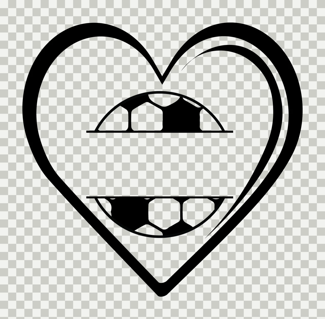 Soccer Split Ball Heart Frame containing outline black white transparency and detail preview thumbnail