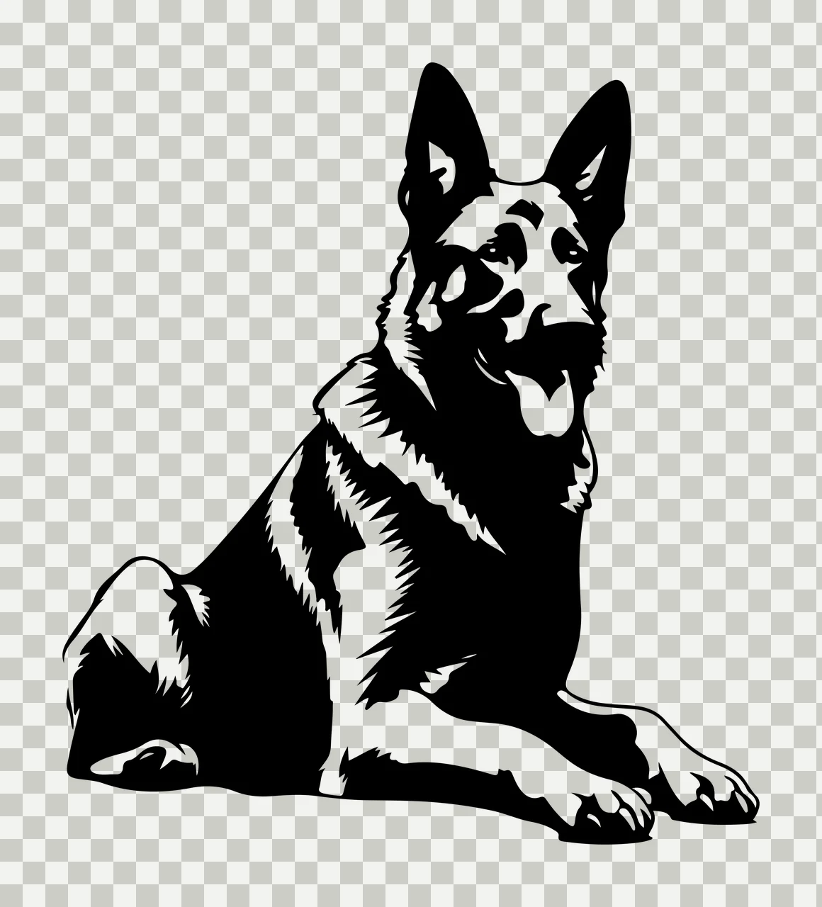 Dog Black And White Shepherd Portrait sitting ears tongue silhouette transparency and detail preview thumbnail