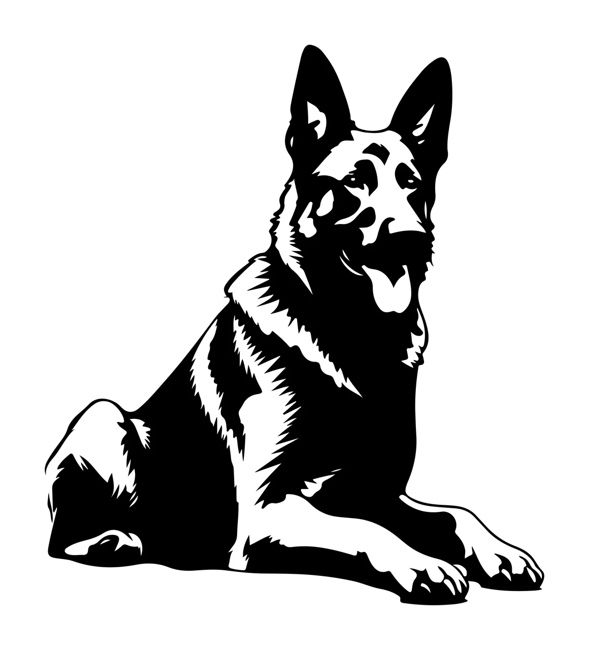 Dog Black And White Shepherd Portrait sitting ears tongue silhouette