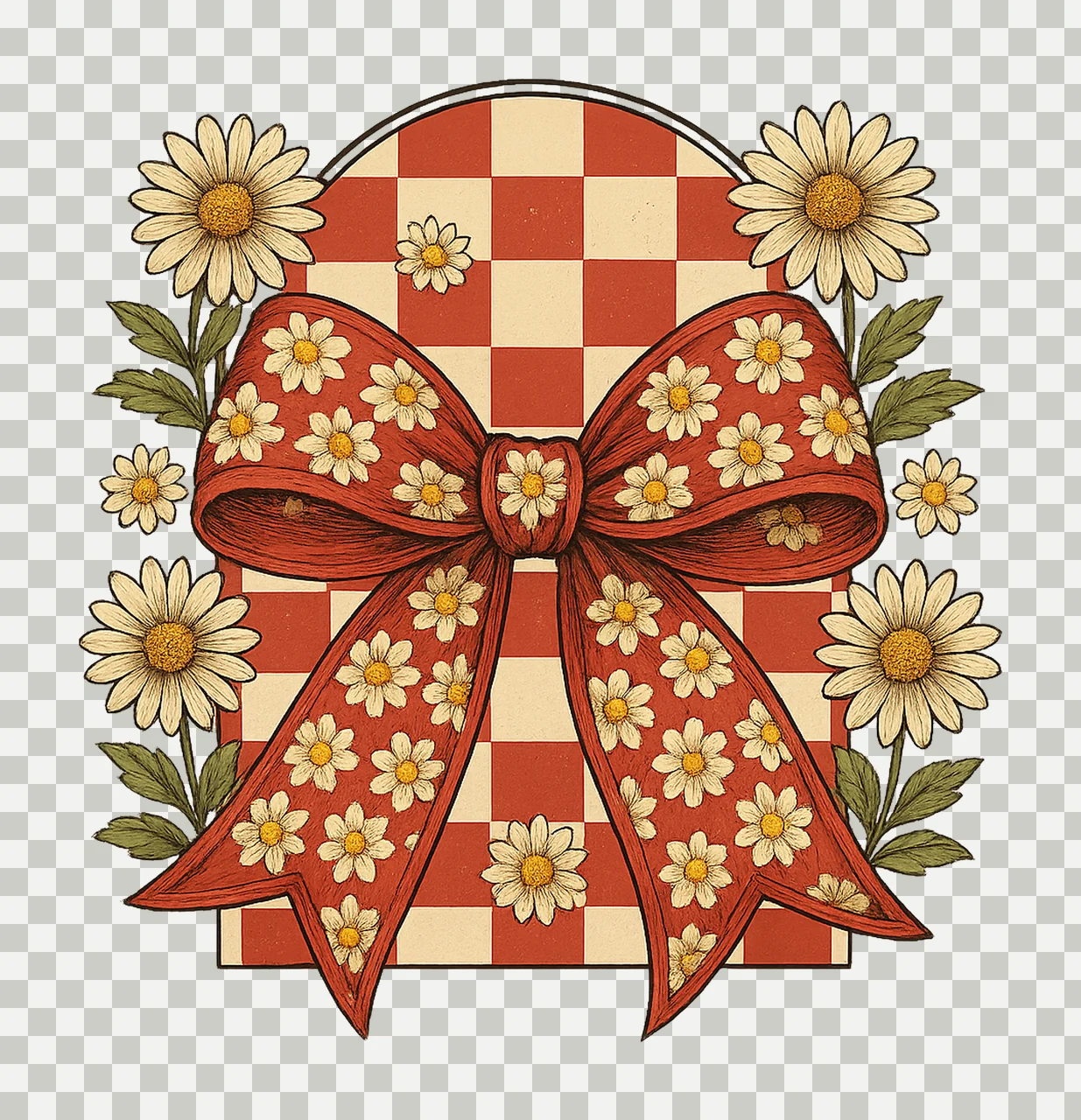 Checkered Valentine Bow Retro Coquette Design Heart Pattern transparency and detail preview thumbnail