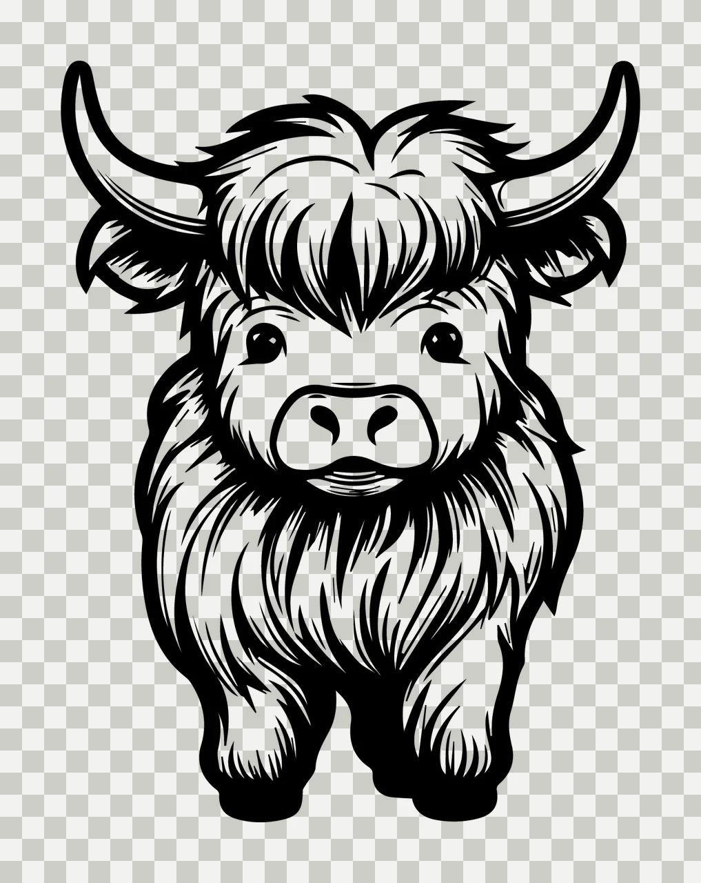 Shaggy Animal With Horns fur black plain 55 F16 Highland Cow 2 transparency and detail preview thumbnail