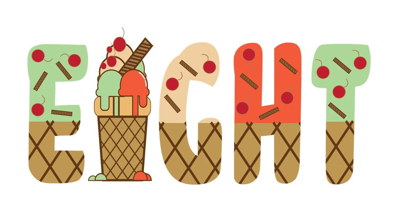 Ice Cream Eight Text With Silhouette typography black white