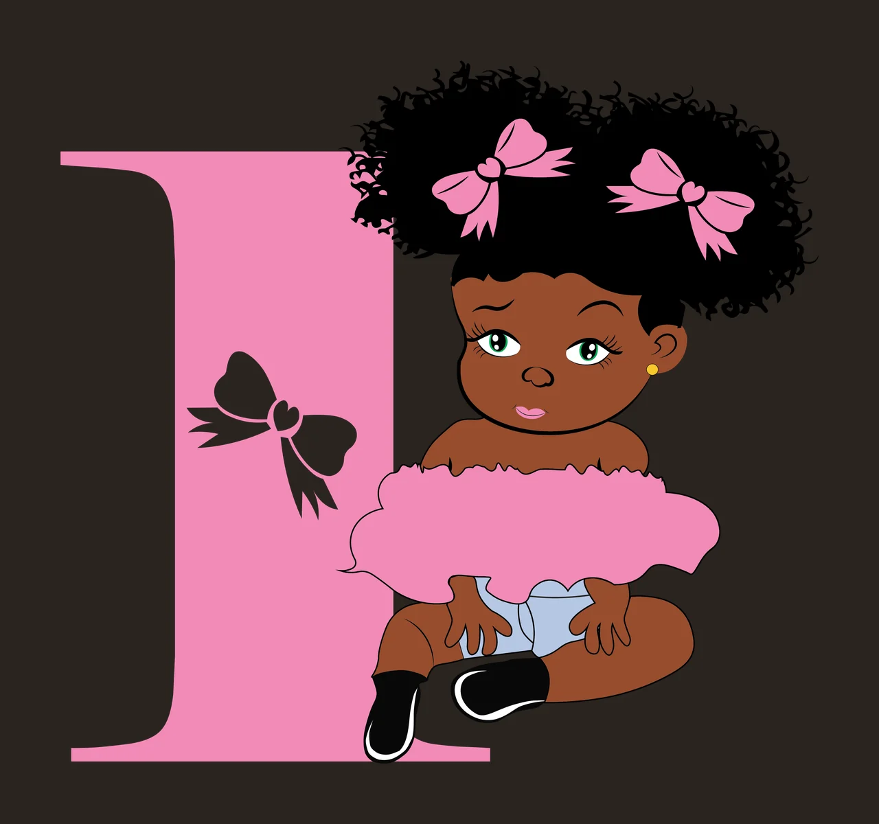 Black I Silhouette Of A Curly Haired Figure sitting letter contrast preview thumbnail