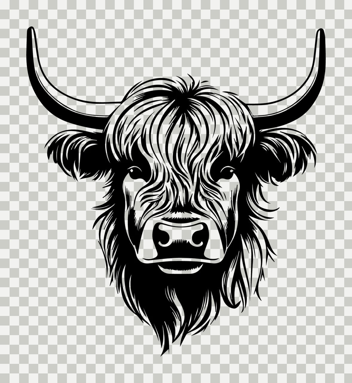 High Contrast Horned Animal Portrait head horns fur line art transparency and detail preview thumbnail