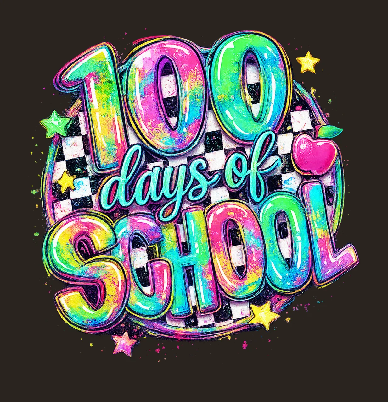 100 Days Of School Retro Checkered Glitter Brushstroke contrast preview thumbnail