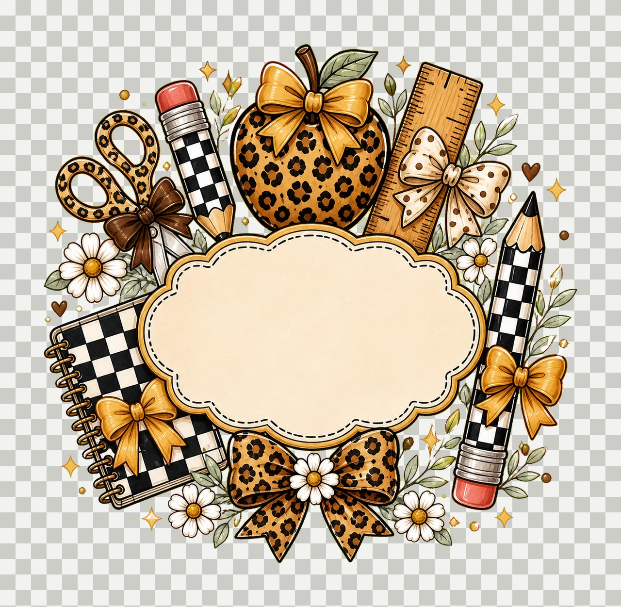 Stationery Elements Framing With Apple And Ruler pencil transparency and detail preview thumbnail