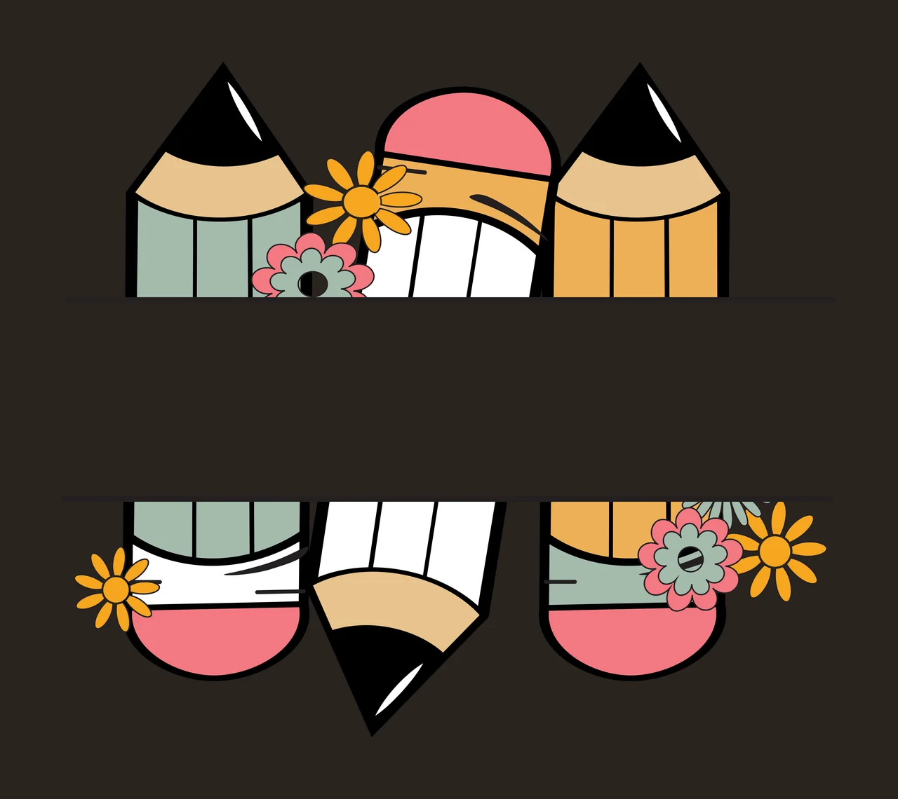 White Black Pencil Silhouettes With Flowers pencils framing contrast preview thumbnail