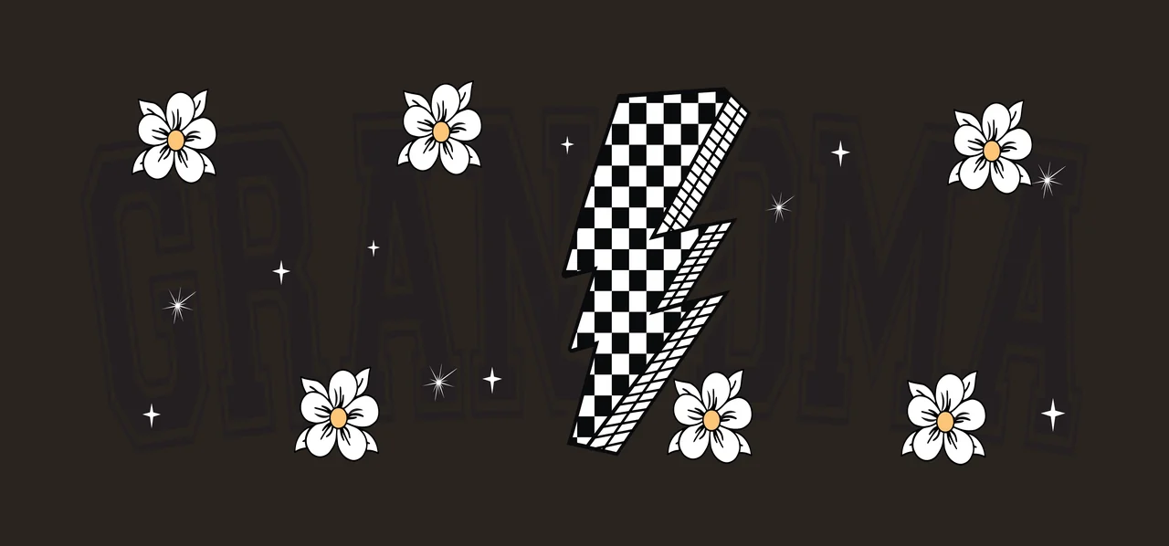 Grandma Typography With Lightning Bolt And Flowers Displaying contrast preview thumbnail