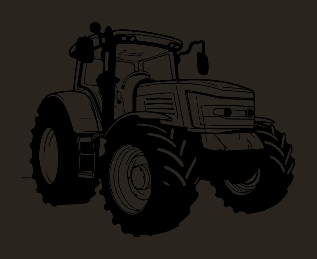 Black And White Tractor Illustration stationary tires cabin contrast preview thumbnail