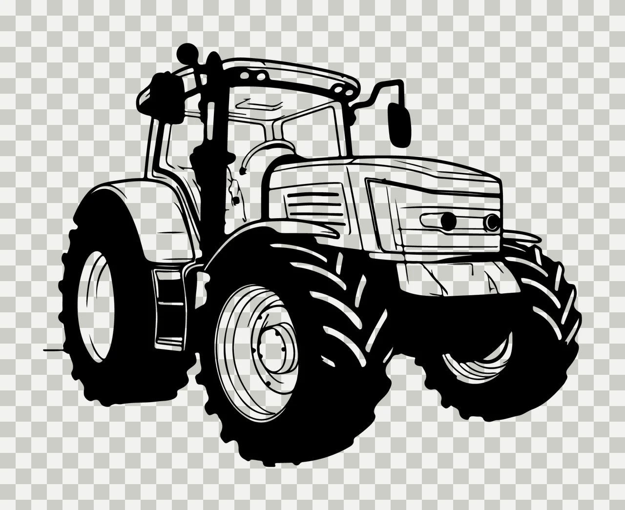 Black And White Tractor Illustration stationary tires cabin transparency and detail preview thumbnail