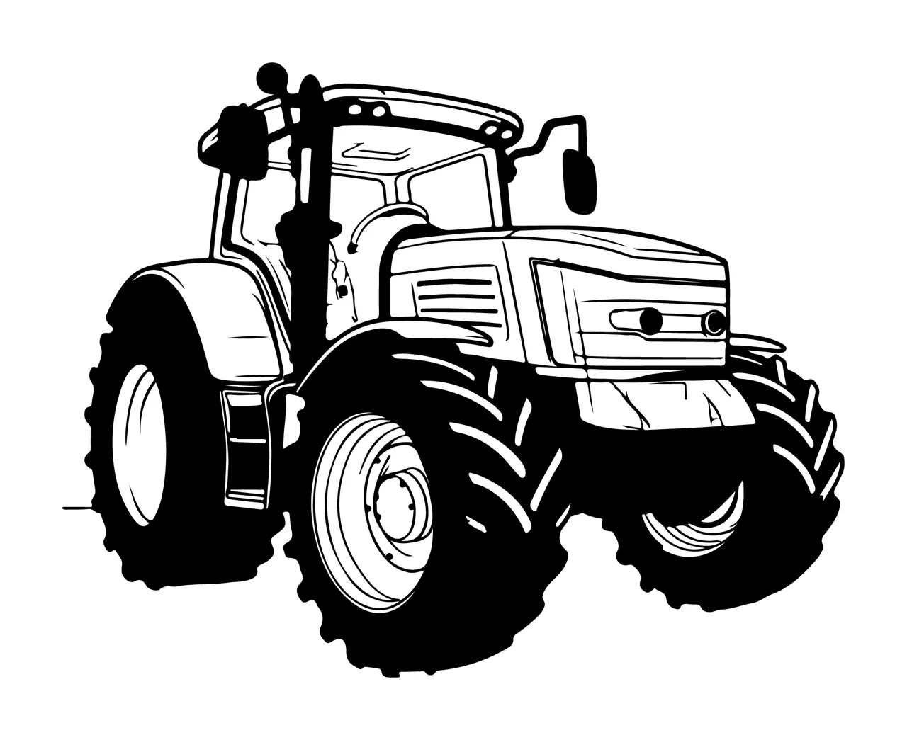 Black And White Tractor Illustration stationary tires cabin