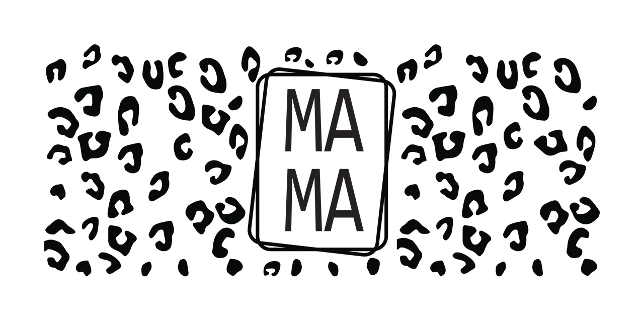 MA MA Letters with Animal Spot Pattern and Frame, Can Glass Wrap Black and White Leopard Print Design