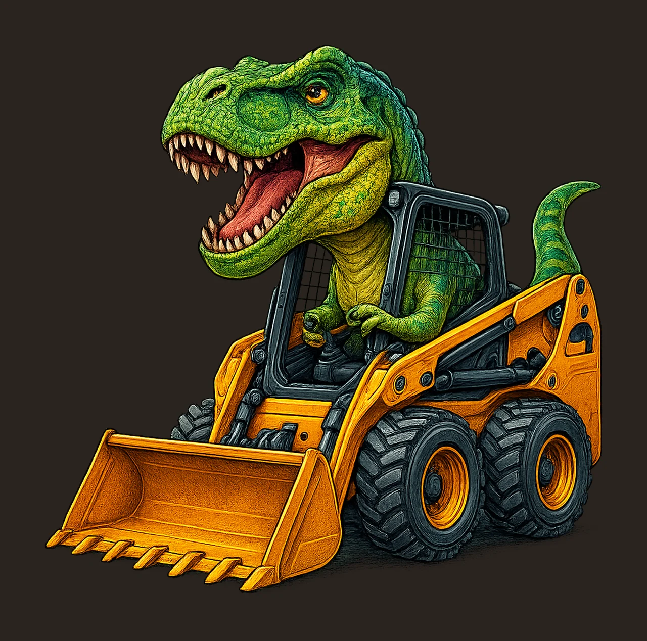 Funny Dinosaur Construction Truck Excavator Rex Design Kids contrast preview thumbnail