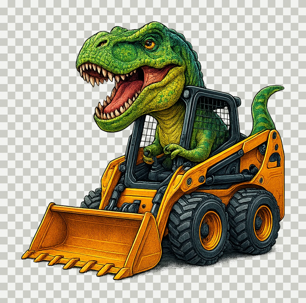 Funny Dinosaur Construction Truck Excavator Rex Design Kids transparency and detail preview thumbnail