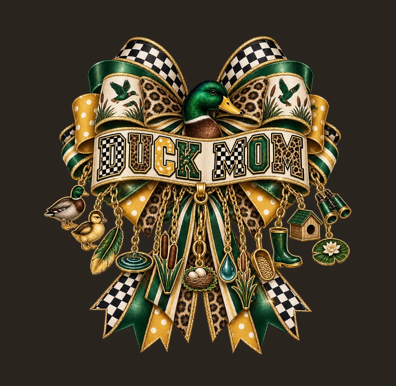 Duck Mom Bow Charm PNG, Patterned Varsity Mom Ribbon Clipart, Transparent Sublimation Digital Download contrast preview thumbnail