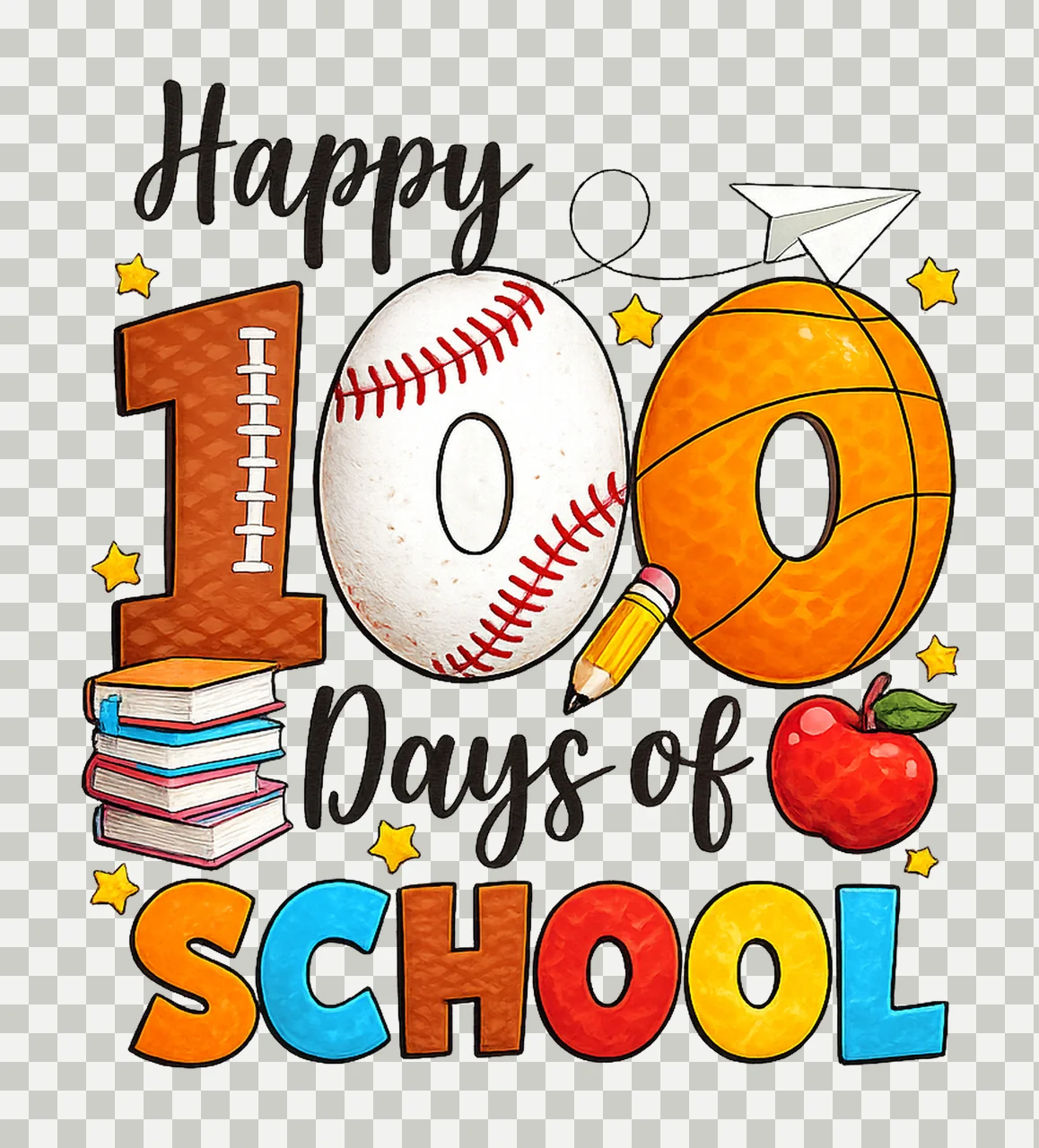 Happy 100 Days of School Kids Sports Shirt Design School transparency and detail preview thumbnail