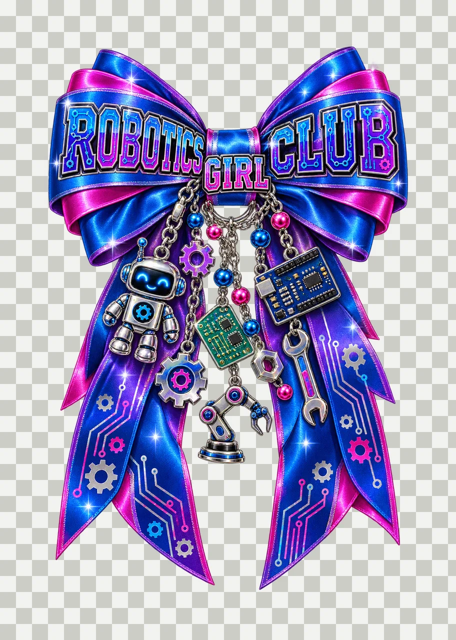 Robotics Club Girl Bow Charm PNG, Coquette Ribbon Sublimation, Transparent Digital Download transparency and detail preview thumbnail