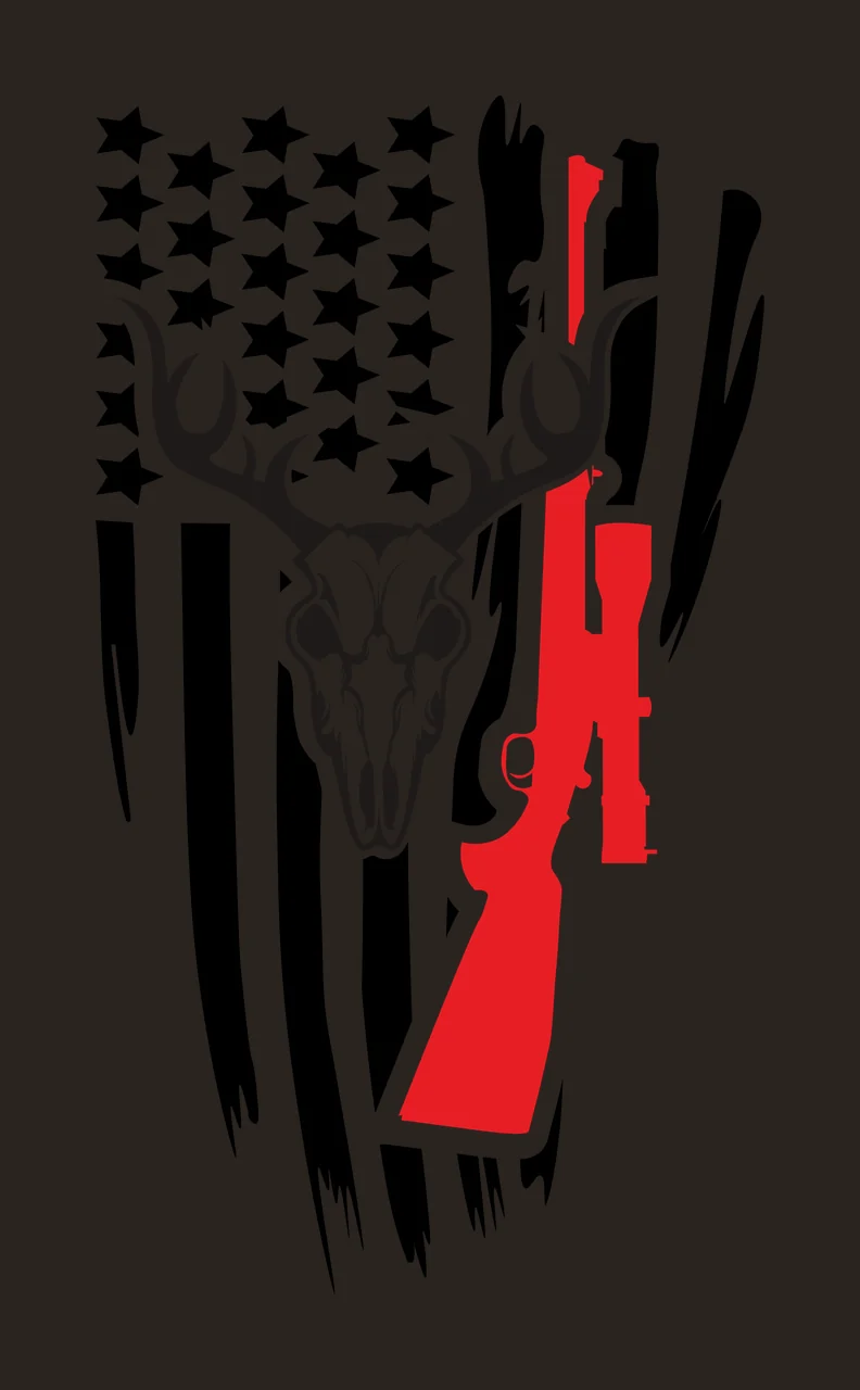 Skull Deer With Rifle And Flag antlers stars stripes distressed contrast preview thumbnail