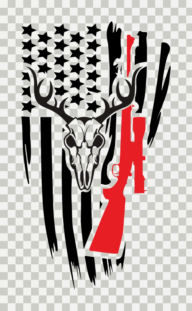 Skull Deer With Rifle And Flag antlers stars stripes distressed transparency and detail preview thumbnail
