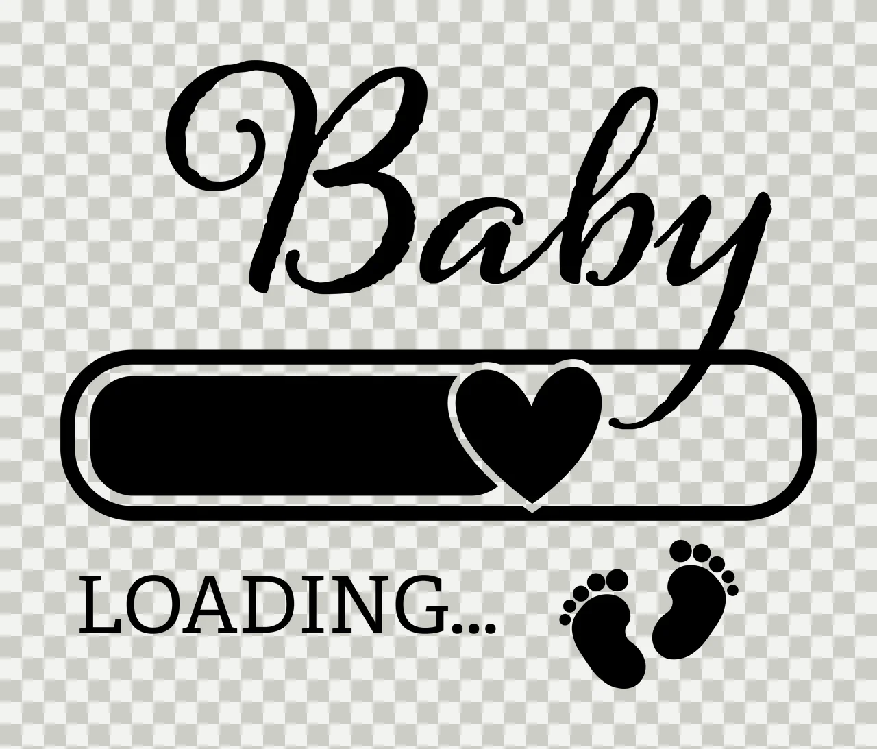 Baby Loading Status Bar With Heart footprints black white transparency and detail preview thumbnail