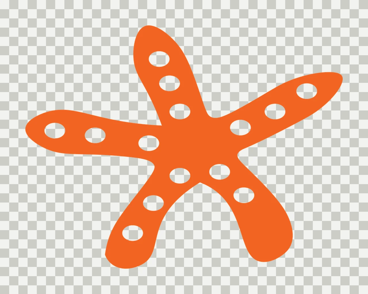 Starfish Illustration with polka dots, white dots and rounded arms in orange transparency and detail preview thumbnail