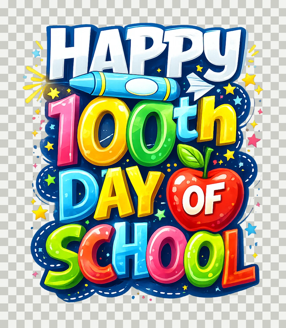 Happy 100 Days of School 100th Day of School Teacher Digital transparency and detail preview thumbnail