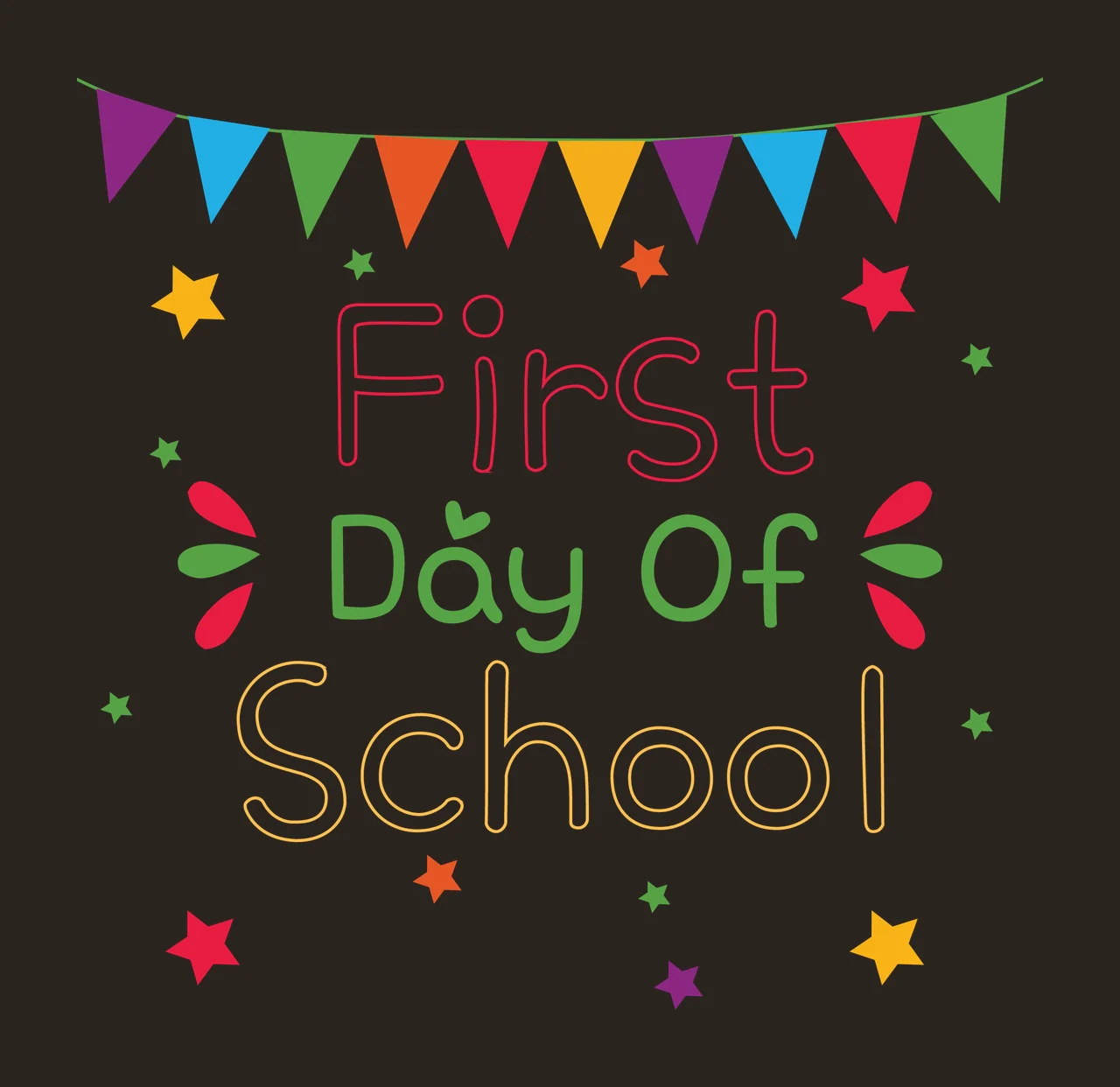 School Bunting Banner stars curved lines black white background contrast preview thumbnail