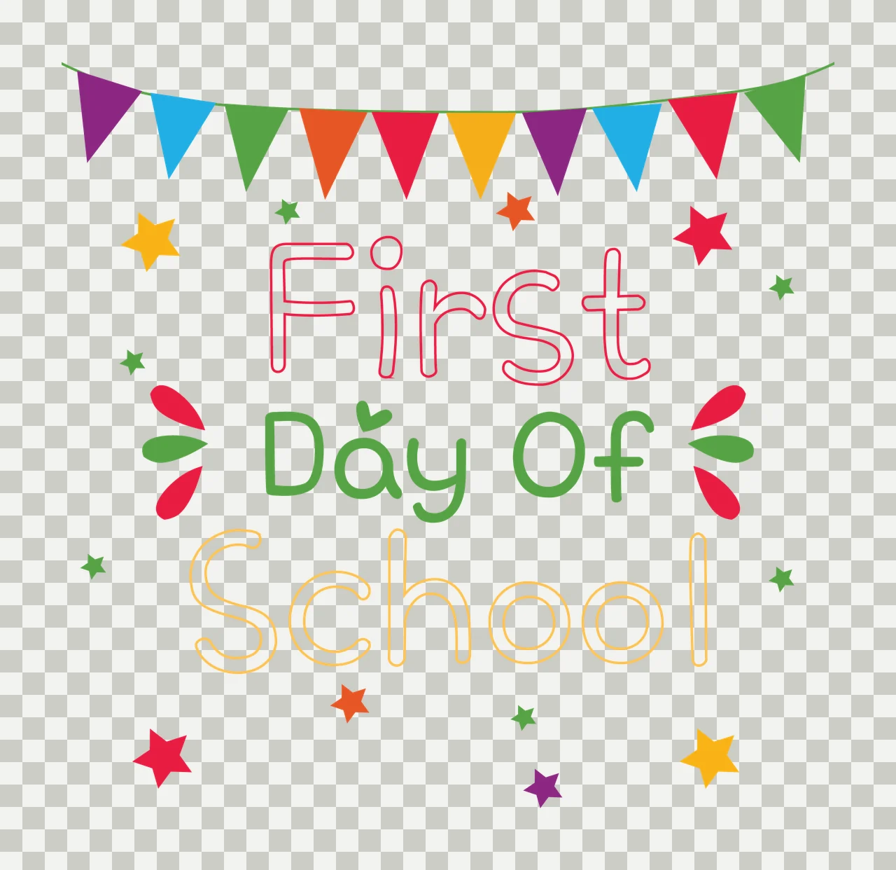 School Bunting Banner stars curved lines black white background transparency and detail preview thumbnail