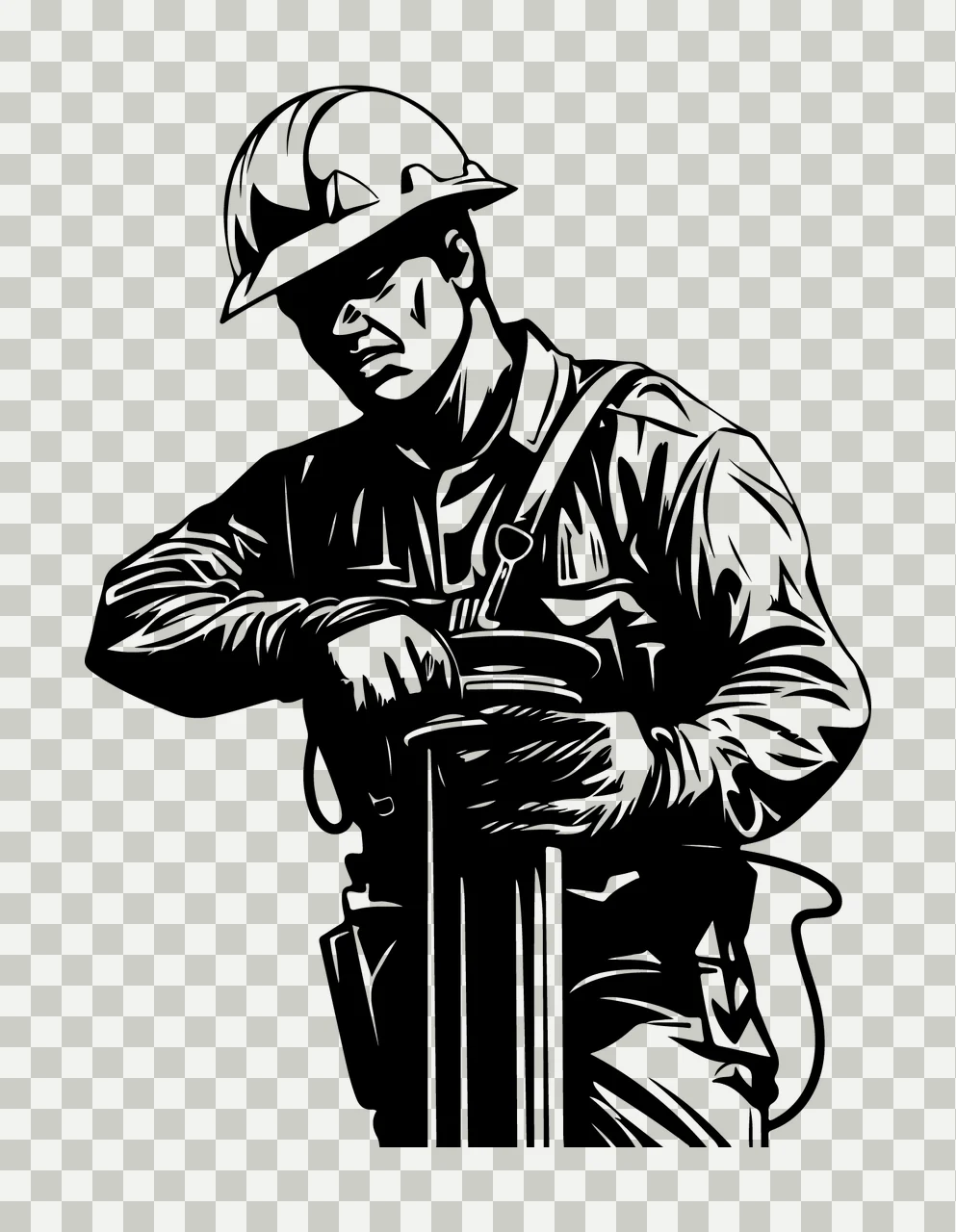 Construction Worker Holding A Pillar Silhouette hard hat black transparency and detail preview thumbnail